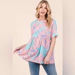 BOMBOM Floral Babydoll Tunic Top
